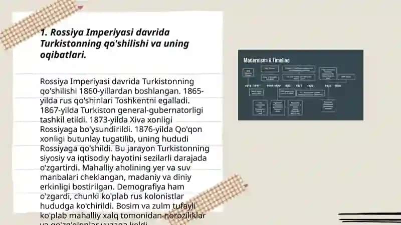Rossiya imperyasi va sovet hukmronligi davrida o'lkadagi ijtimoiy-iqtisodiy, siyosiy va ma'naviy jarayonlar. 3