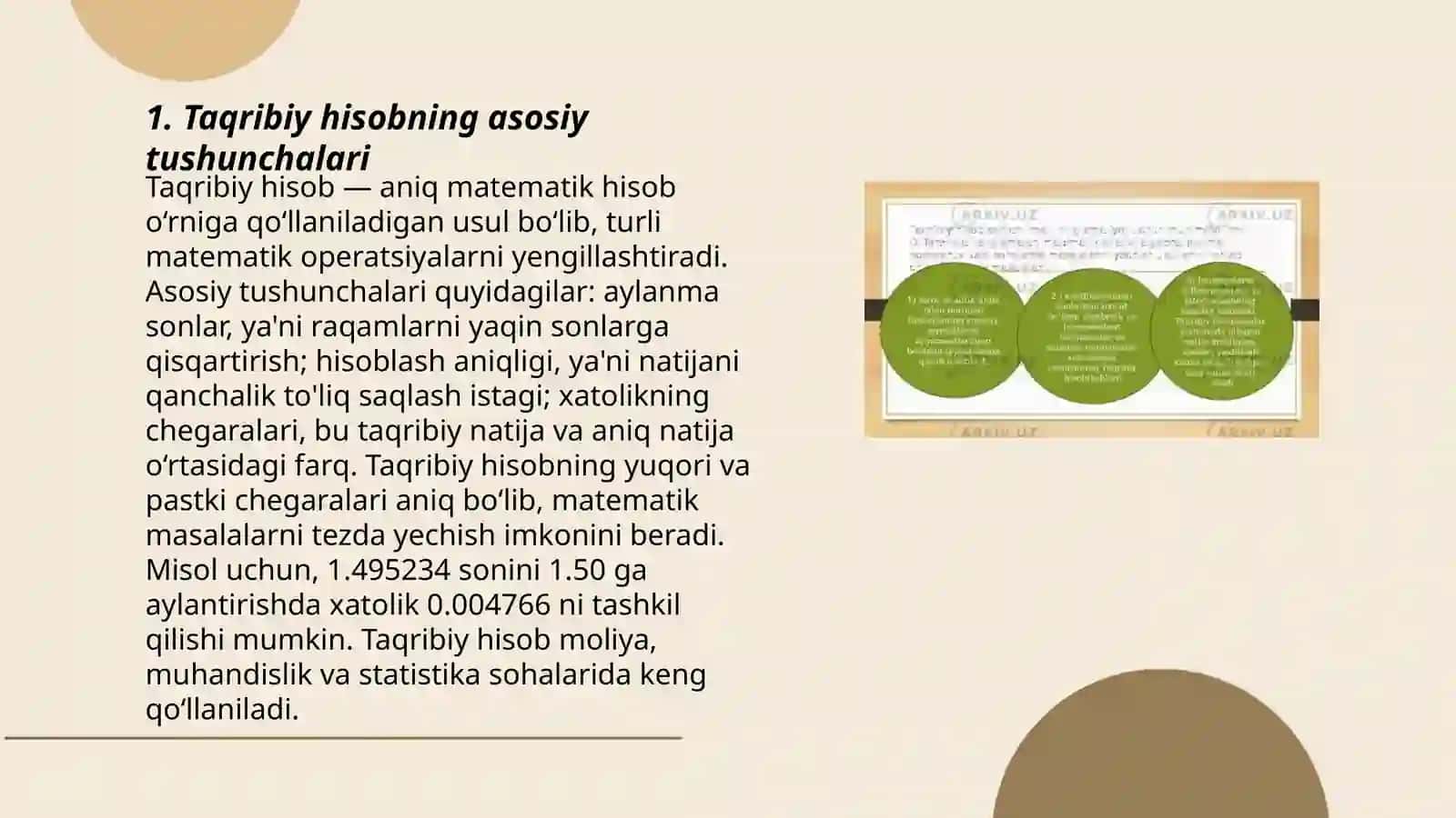 Taqribiy hisob, absolyut va nisbiy xato,sonlarni yaxlitlash usullari 3