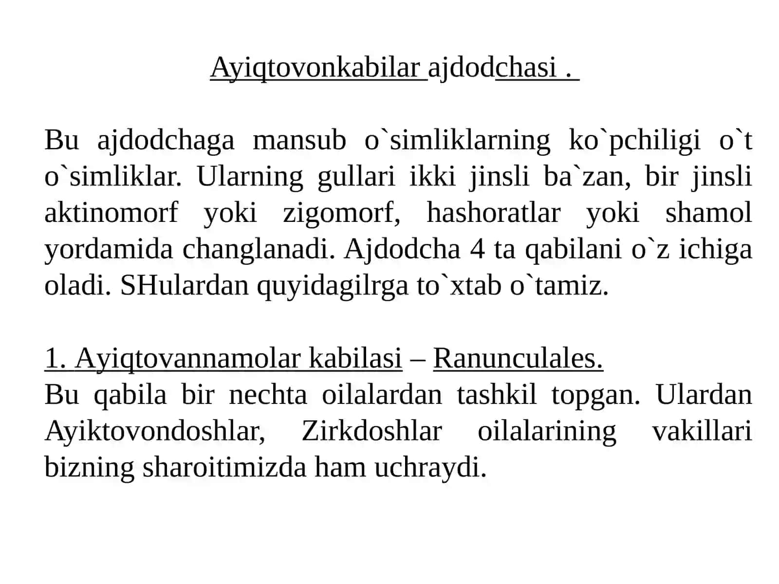 Ayiqtovonkabilar ajdodchasi – Ranunculidae 3