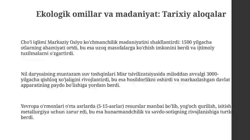 Ekologik omillar oʻzgarishining madaniy taraqqiyotiga ta'siri 3