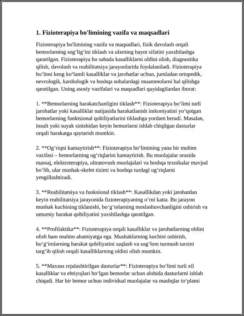 FIZIOTERAPIYA BÕLIMI ISHINI TASHKIL ETISH 3