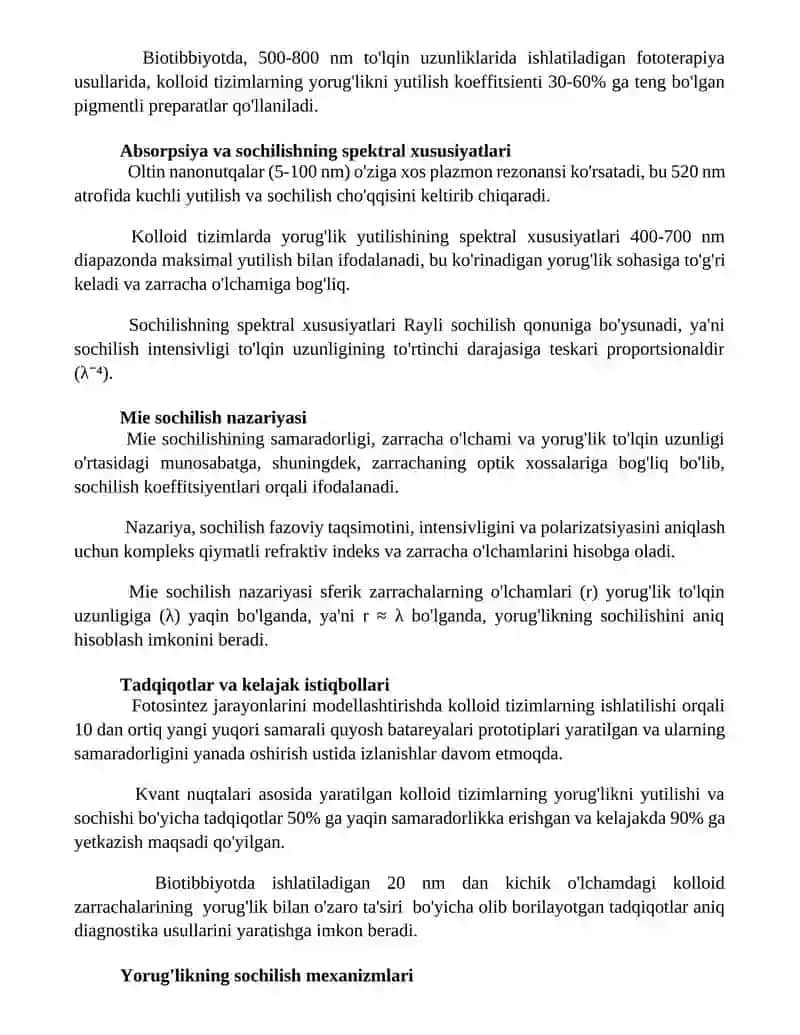 Kolloid Tizimlar va Nurlarning Yutilishi 3