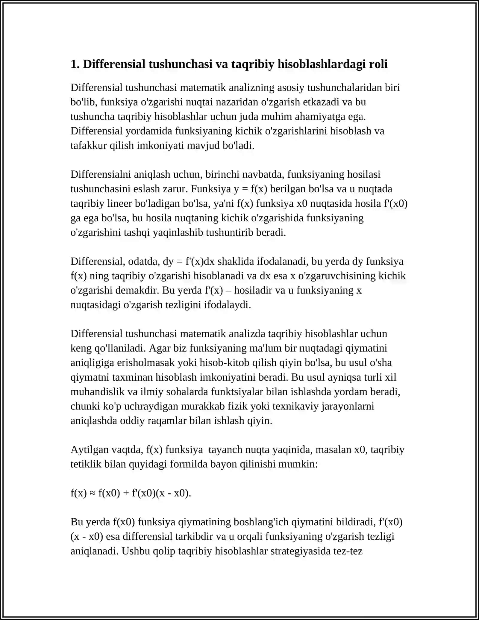 DIFFERENTSIALLAR TAQRIBIY HISOBLASHLARDA FOYDALANISH 3
