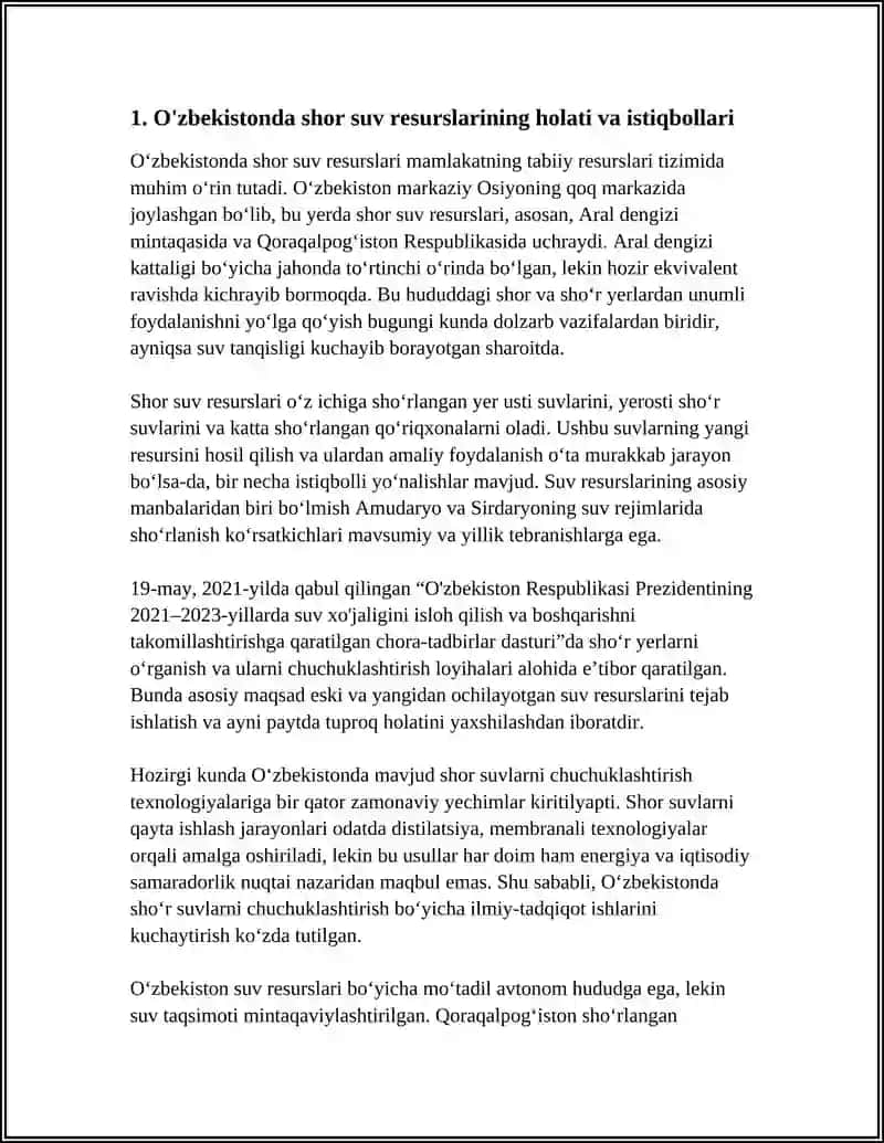 O'zbekiston Shor Suvlarni Chuchuklashtirish Ğoyasi 3