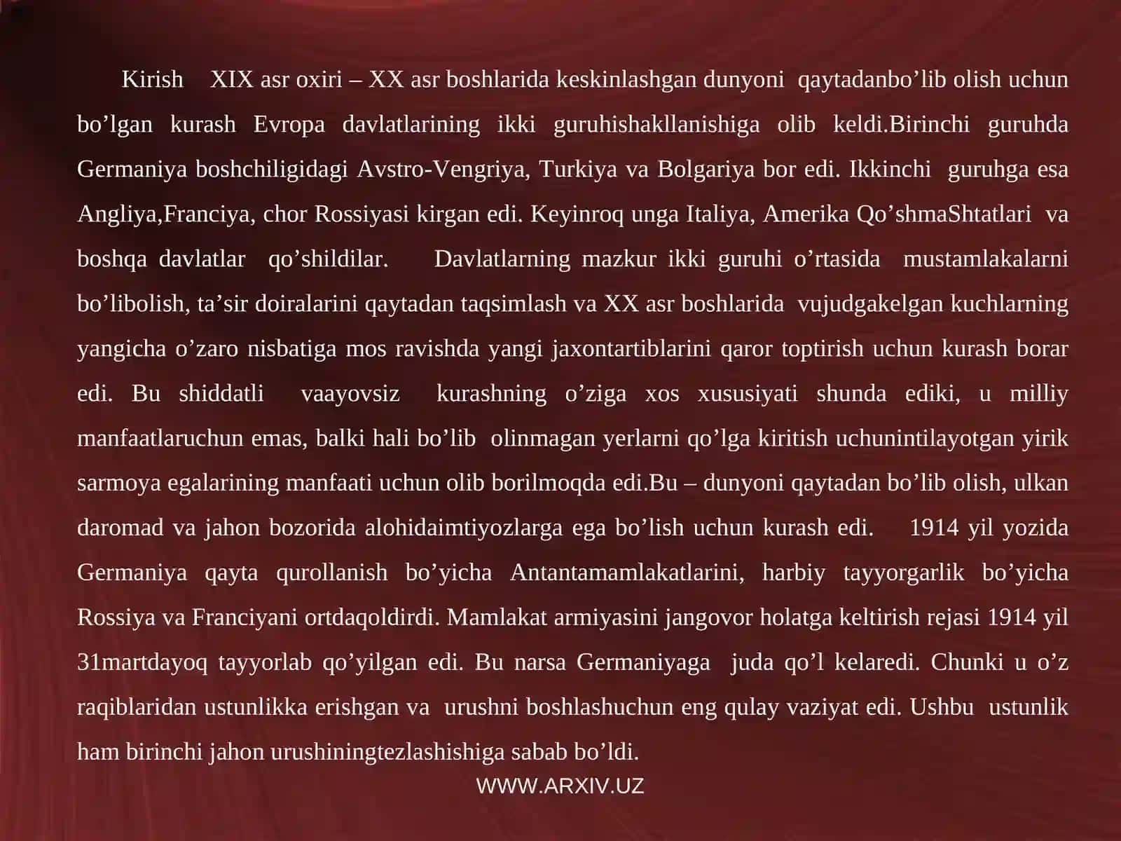 Birinchi jahon urushi arafasida xalqaro munosabatlar 3