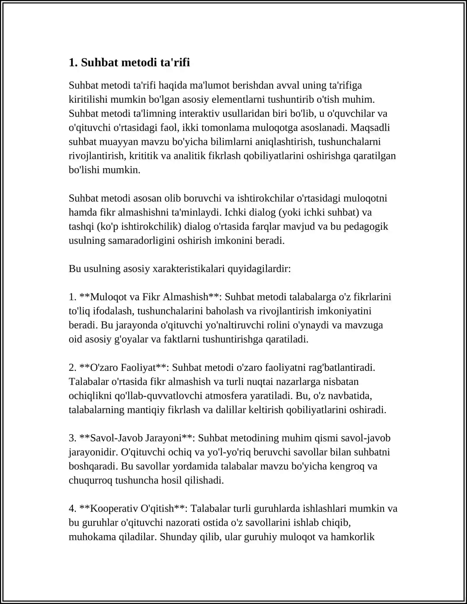 SUHBAT METODI:TURLARI VA UNGA QOʻYILADIGAN ASOSIY TALABLAR 3