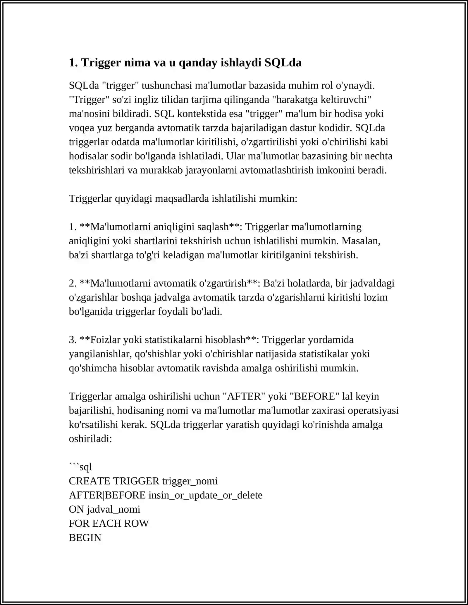 SQLDA TRIGGERLAR YARATISH 3