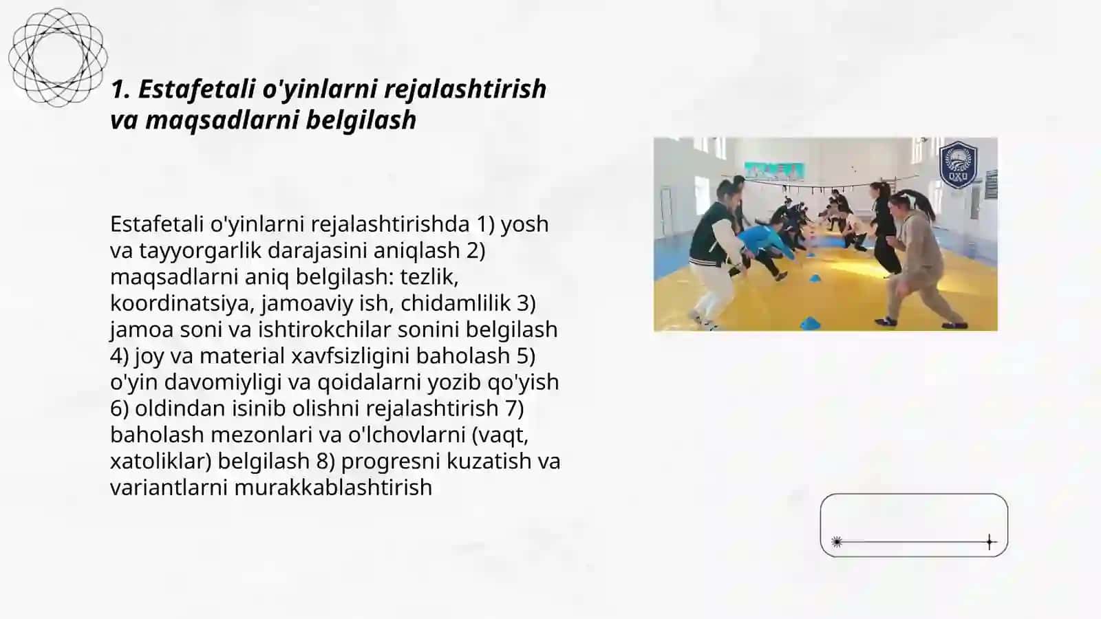 Estafetali harakatli o'yinlarni o'tkazish 3