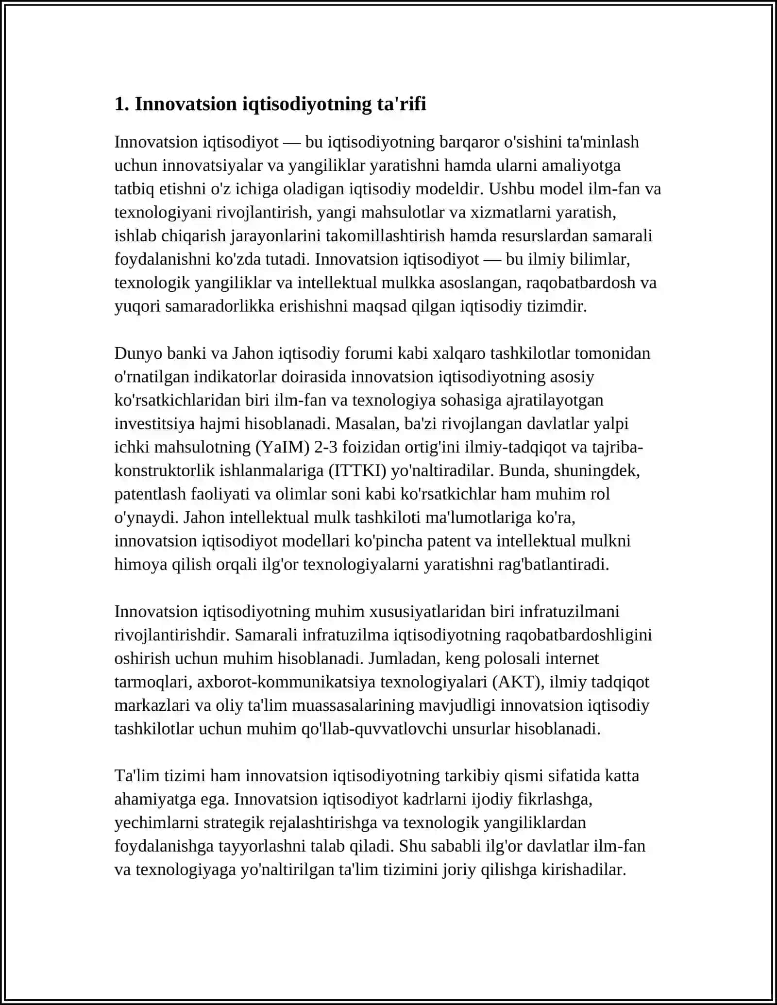 INNOVATSION IQTISODIYOT TUSHUNCHASI VA O‘ZIGA XOS XUSUSIYATLARI 3