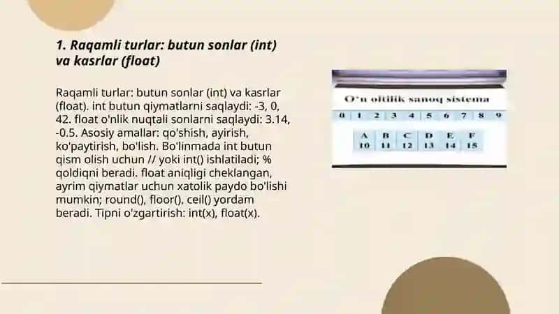 Raqamlar va satrlar bilan ishlash 3