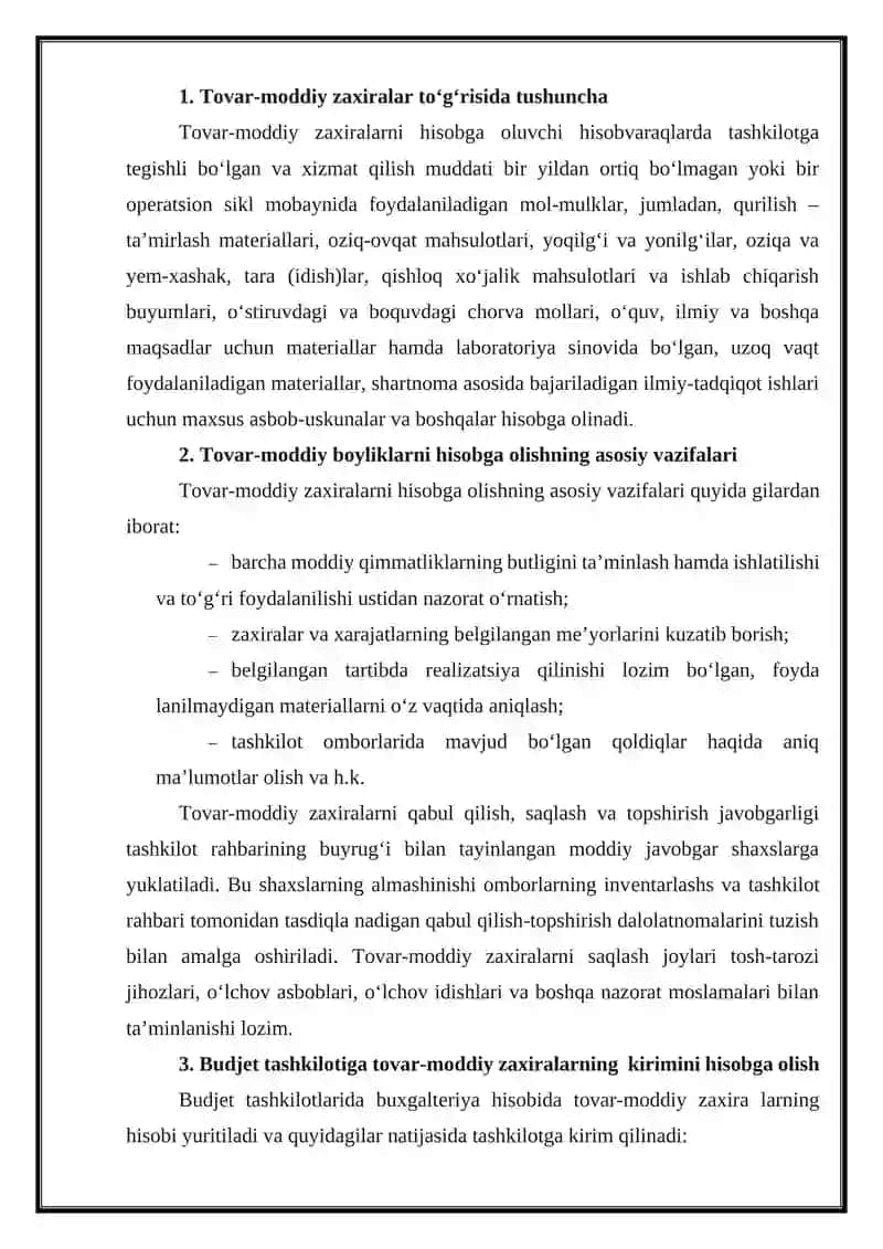 TOVAR-MODDIY ZAXIRALAR TUSHUNCHASI VA HISOBGA OLISH VAZIFALARI 3