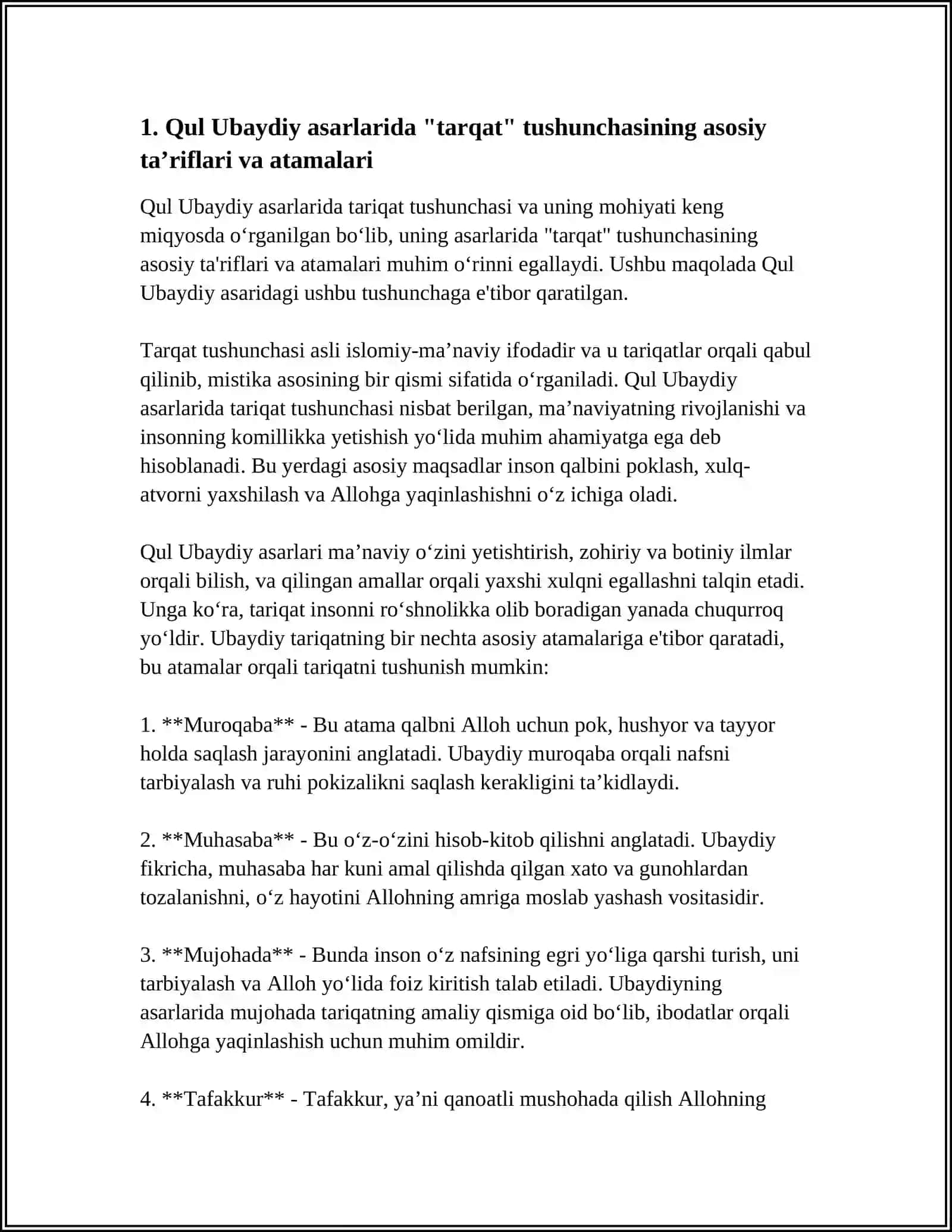 QUL UBAYDIY ASARLARIDA TARIQAT TUSHUNCHASI VA UNING MOHIYATI 3