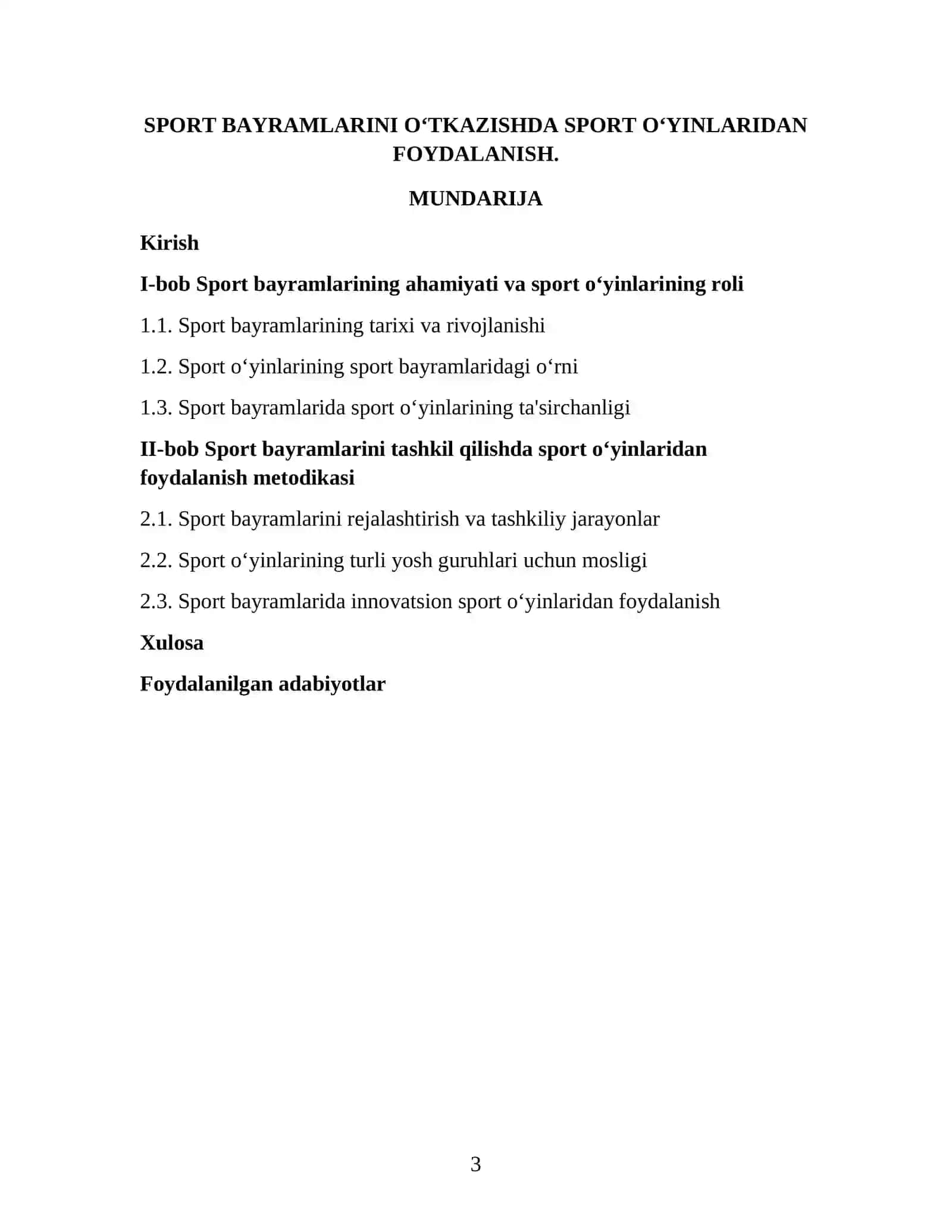 SPORT OʻYINLARI VA UNI OʻQITISH METODIKASI FANIDAN FANIDAN TAYYORLAGAN KURS ISHI 3