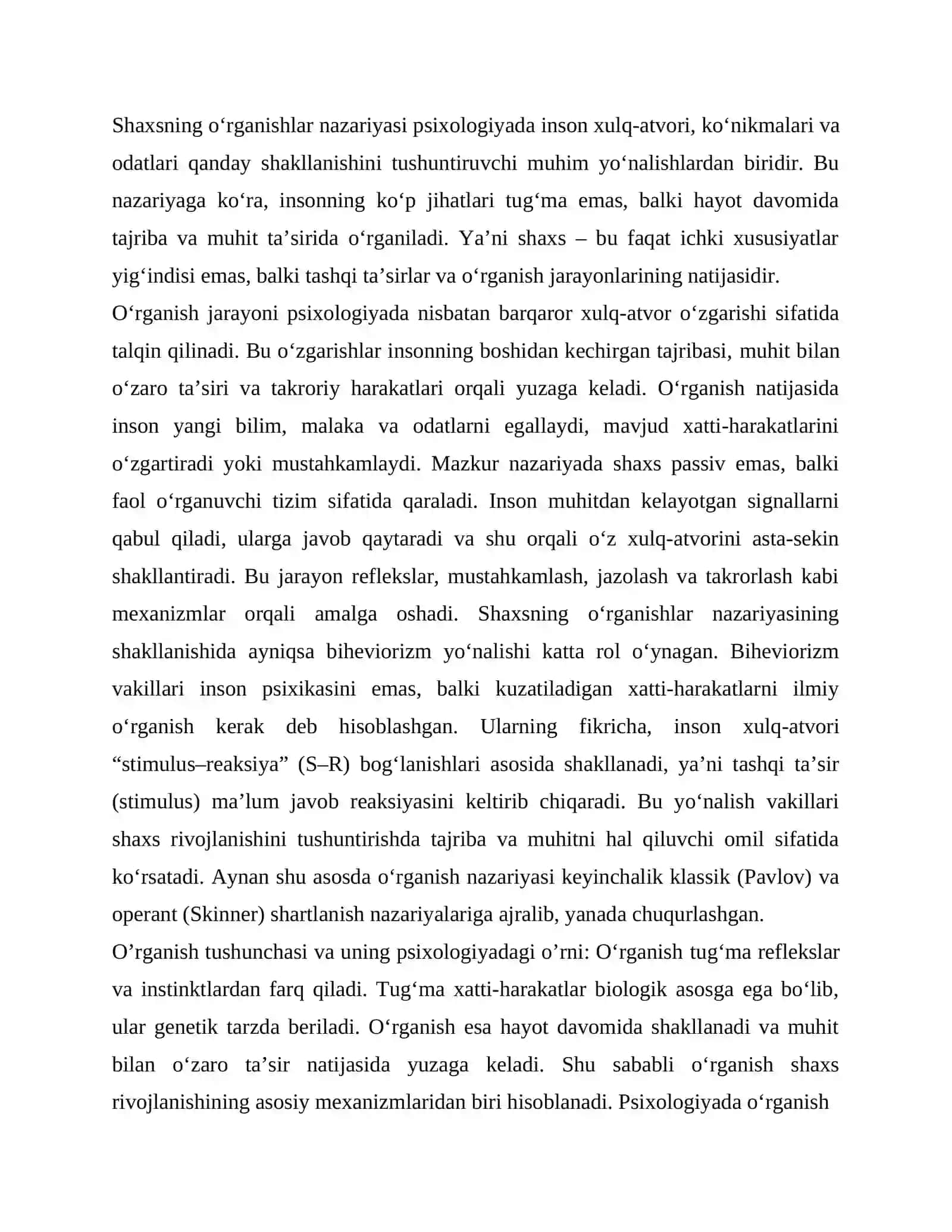 Psixologiyada shaxsning o’rganishlar nazariyasi I.P.Pavlov va B.F.Skinner 3