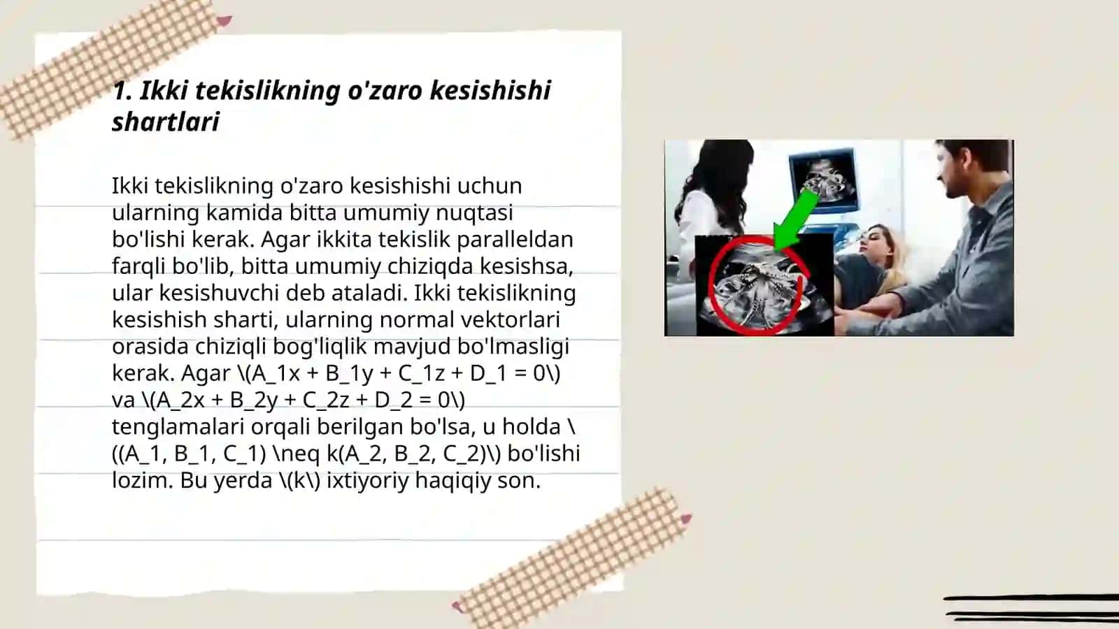 Ikki tekislikning o'zaro kesishgan chizigini aniqlash 3
