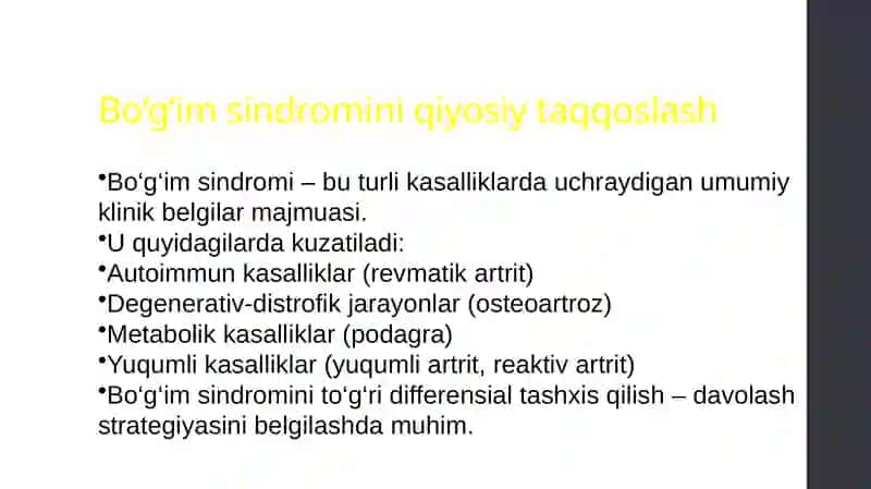 Bo'g'im Sindromi va Uning Asosiy Kasalliklari 3