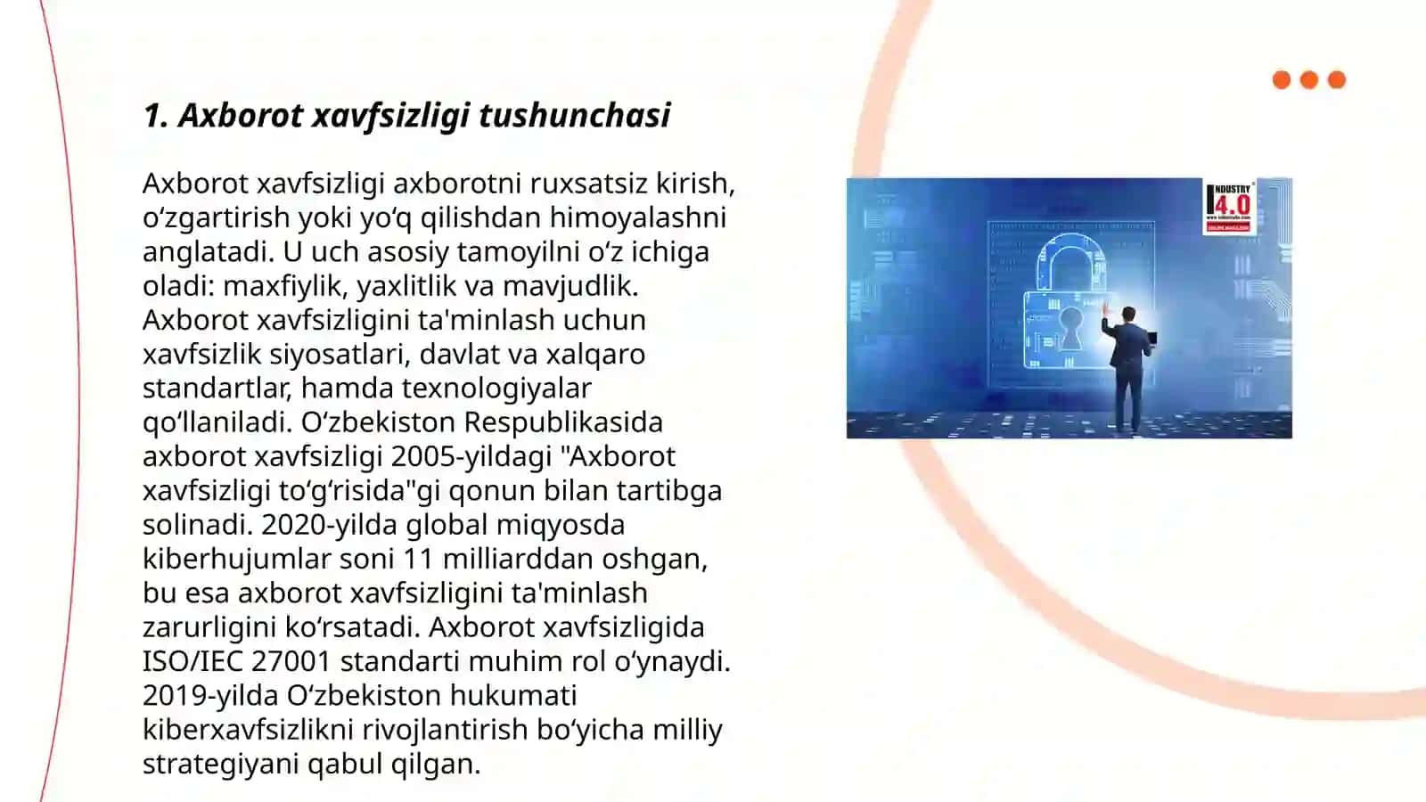 AXBOROT XAVFSIZLIGINI TUSHUNCHASI. AXBOROT XAVSIZLIGINI TA’MINLASHNING G‘OYAVIYNAZARIY ASOSLARI 3
