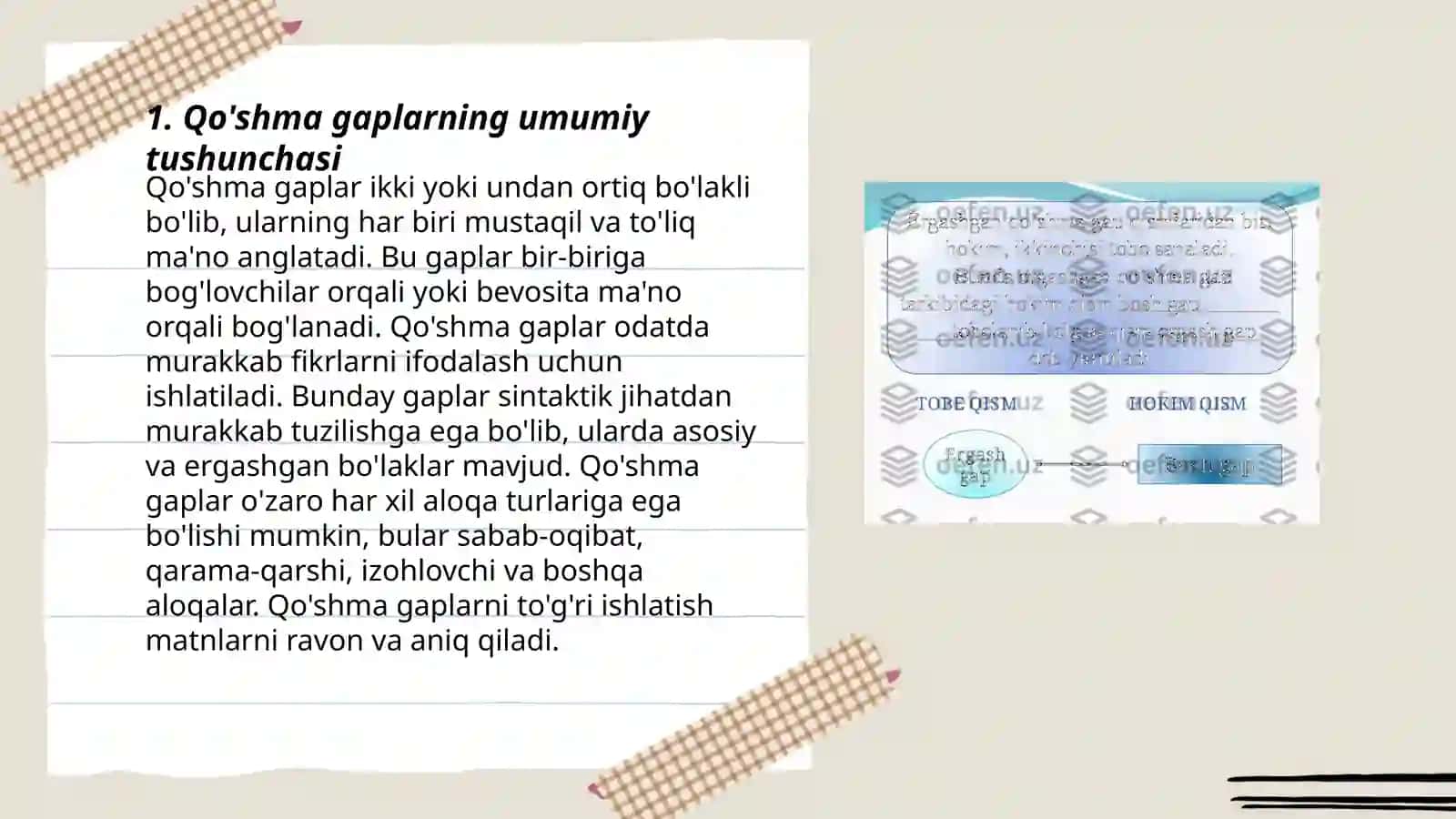 Qo'shma gaplar. Qo'shma gaplarning formal-funksional talqini. Murakkab qo'shma gaplar 3