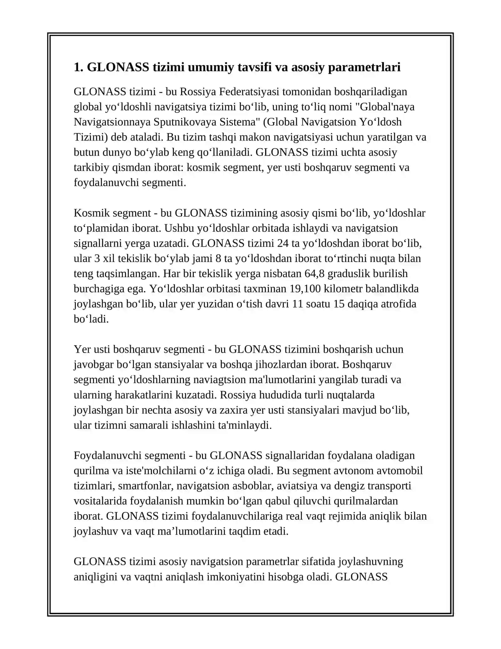 GLONASS PARRAMTERLARI XAQIDA MALUMOT 3