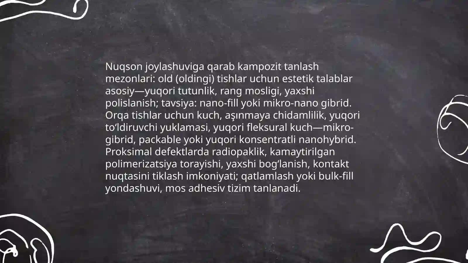 Tish qattiq toʻqima kasalliklarda nuqsonning joylashish va chuqurligiga qarab kampozit plomb ashyosini tanlash mezonlari 3