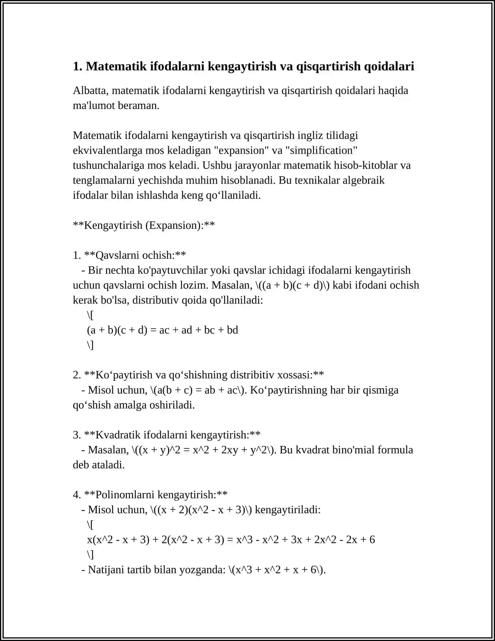 MATNNI KENGAYTIRISH VA QISQARTIRISH 3