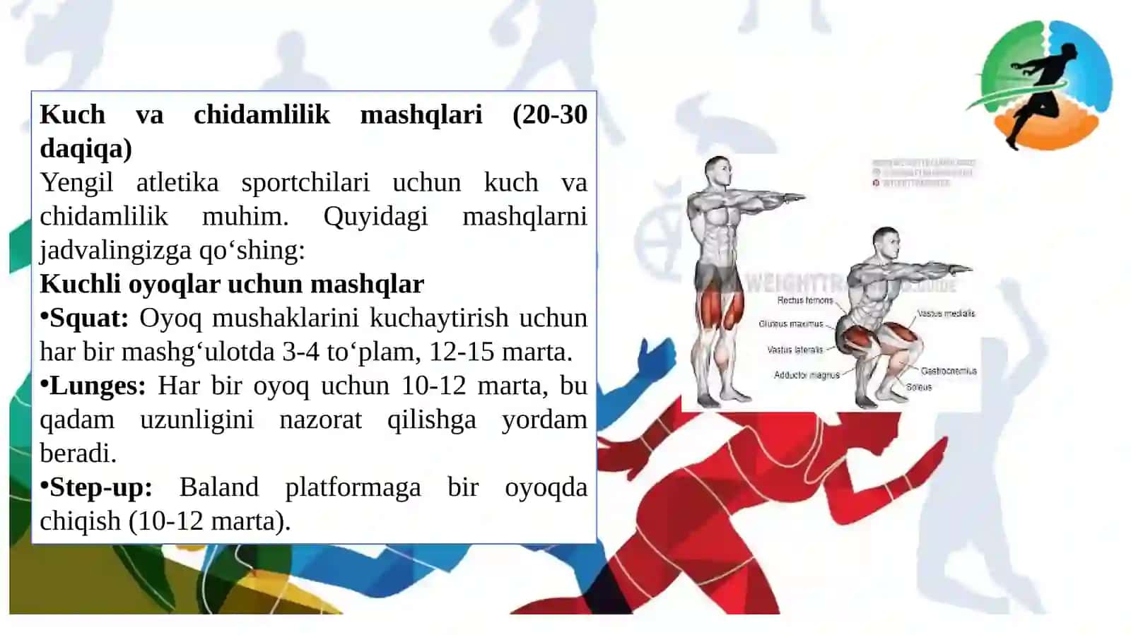 Yengil atletikada (texnik, taktik) tayyorgarlik turlarining o'rni 3
