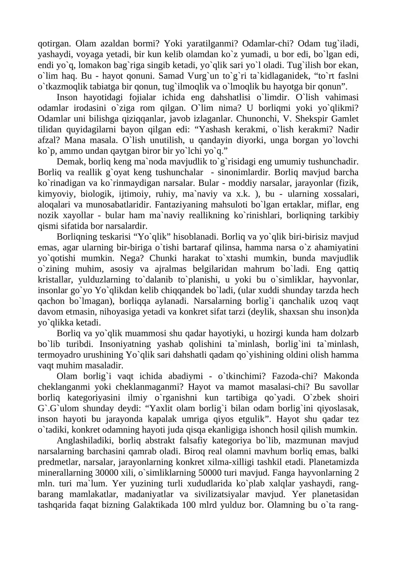 BORLIQ FALSAFASI (ONTOLOGIYA) 3