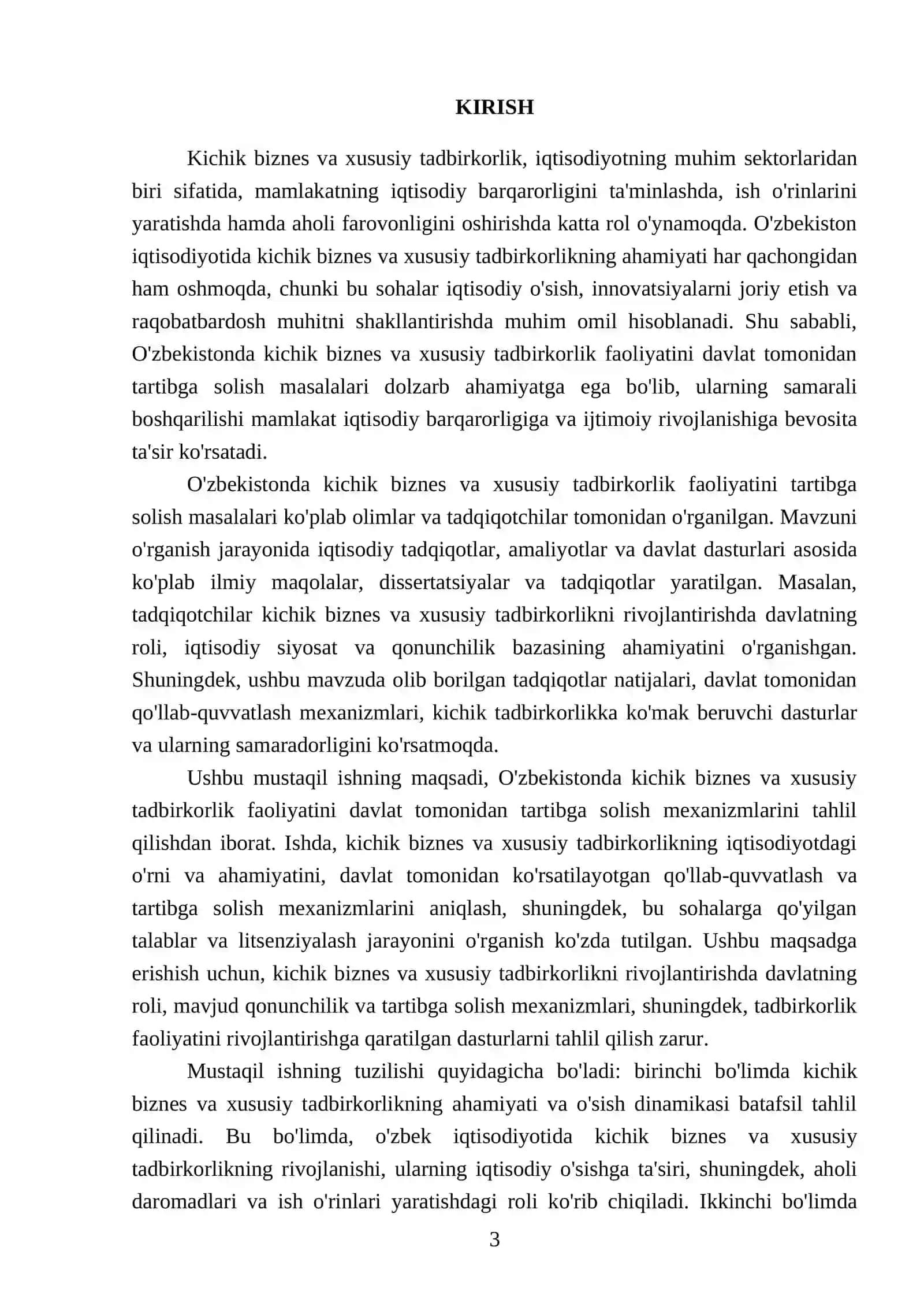 Ozbekistonda kichik biznes va xususiy tadbirkorlik faoliyatini davlat tomonida tartibga solish 3