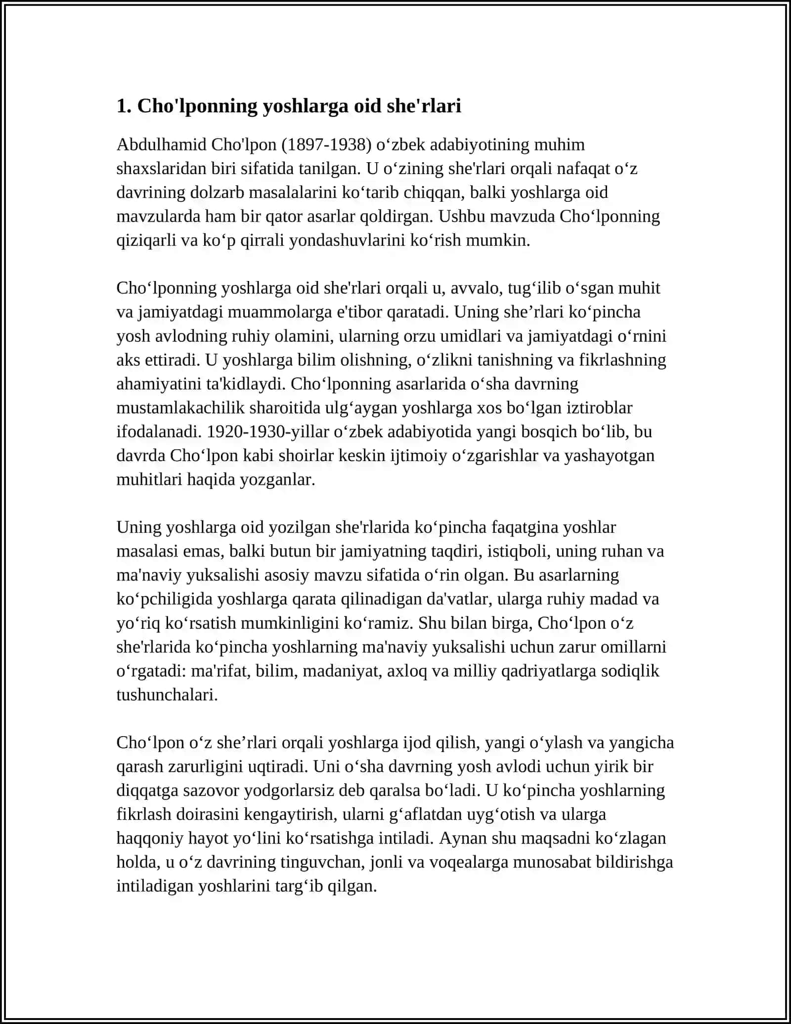 CHOʻLPONNING IJODIY MEROSIDA YOSHLAR TARBIYASI 3
