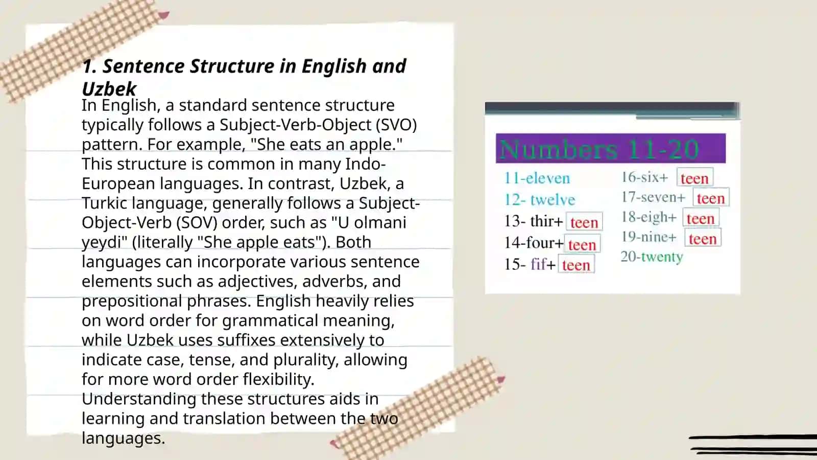 Sentences in English and Uzbek languages 3