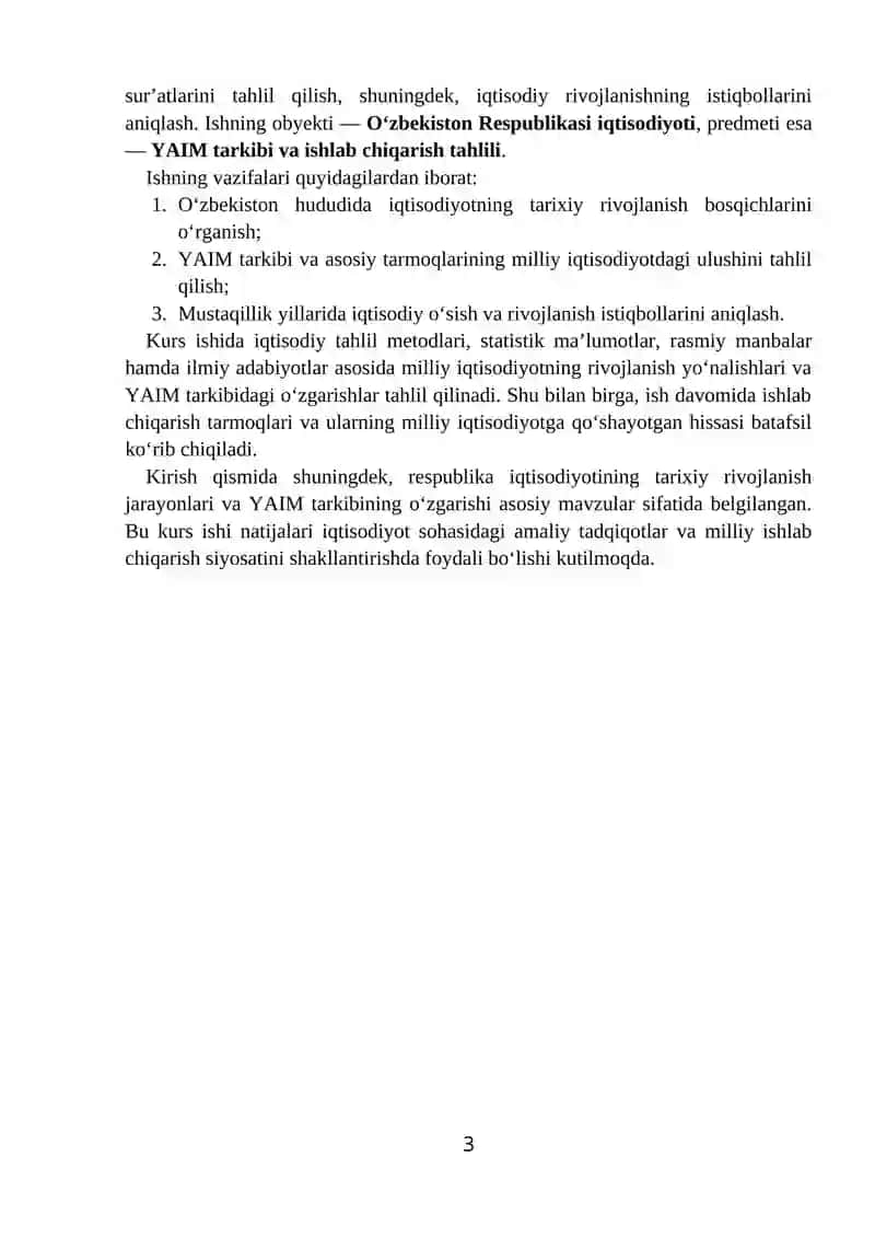 Oʻzbekiston respublikasida Yaimning ishlab chiqarish tarkibi tahlili 3