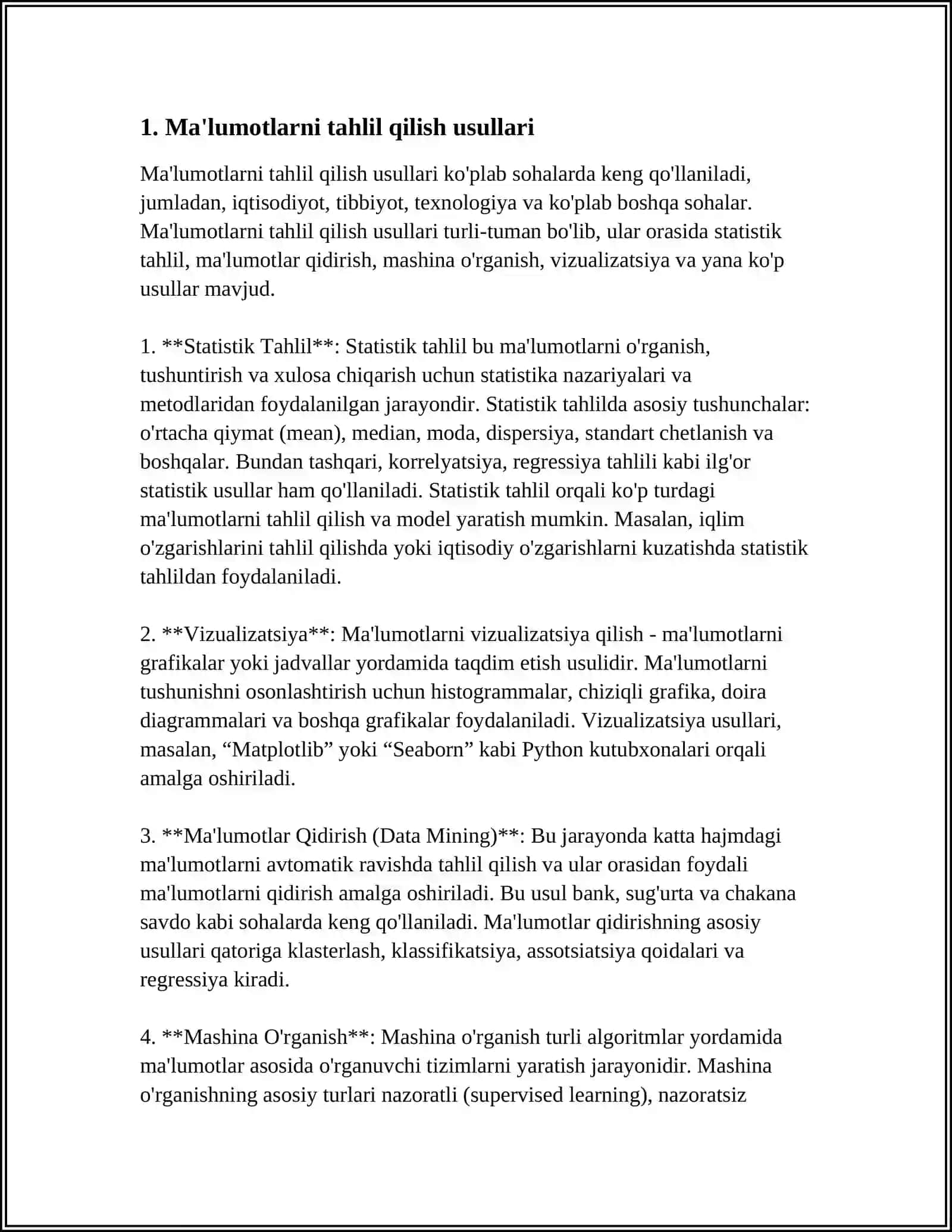 MAʼLUMOTLARNI DADA MUNING USULLARI ORQALI KLASTERIZADIYA QILISH 3