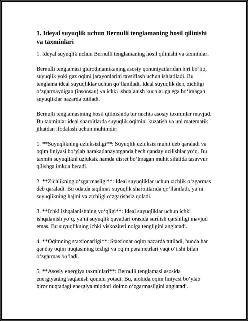 IDEAL VA REAL SUYUQLIK OQIMLAR UCHUN D. BERNULLI TENGLAMASI 3