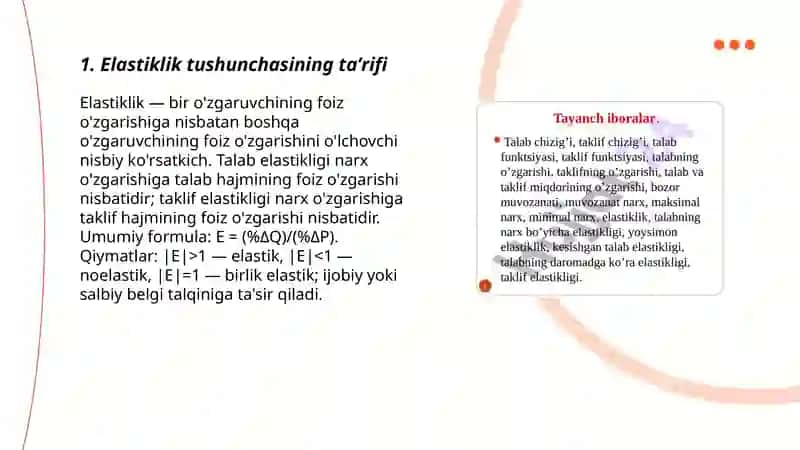 Elastiklik tushunchasi: talab va taklif elastikligi 3