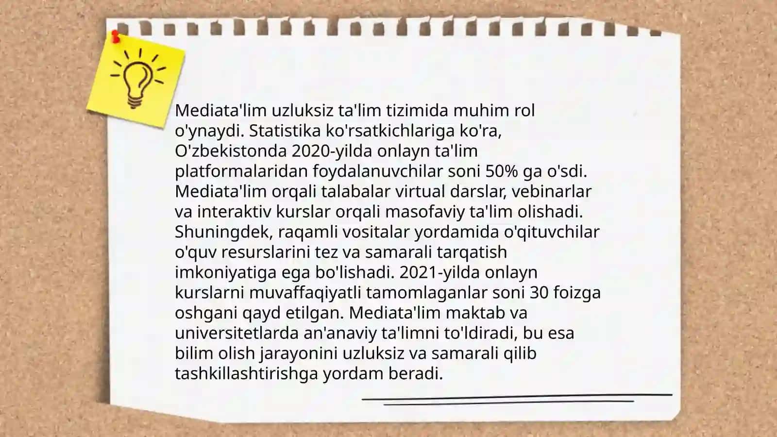 Mavzu: Uzliksiz talim tizimida mediatalimni tadbiq etish dolzarb pedagogik muammo 3