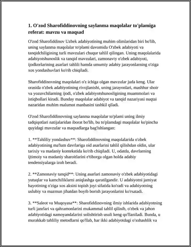 OZOD SHAROFIDDINOVNING SAYLANMA MAQOLALAR TOʻPLAMI GA REFERAT 3