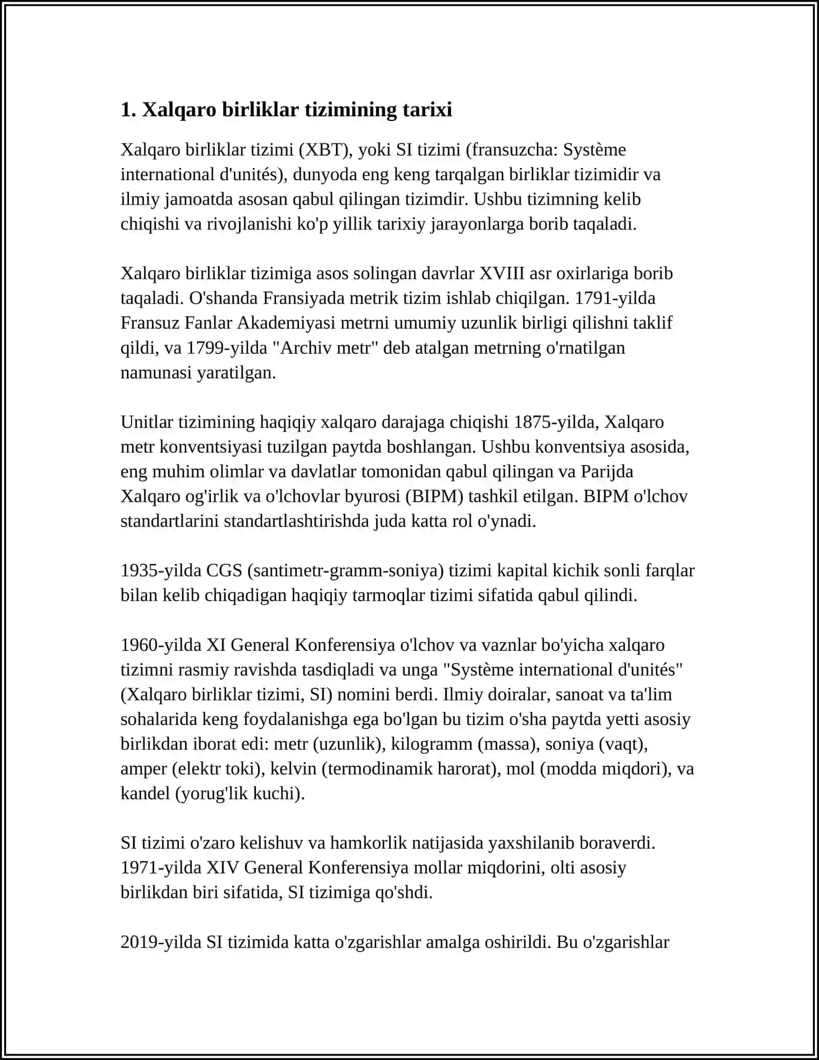 XALQARO BIRLIKLARI TIZIMI (SI) 3