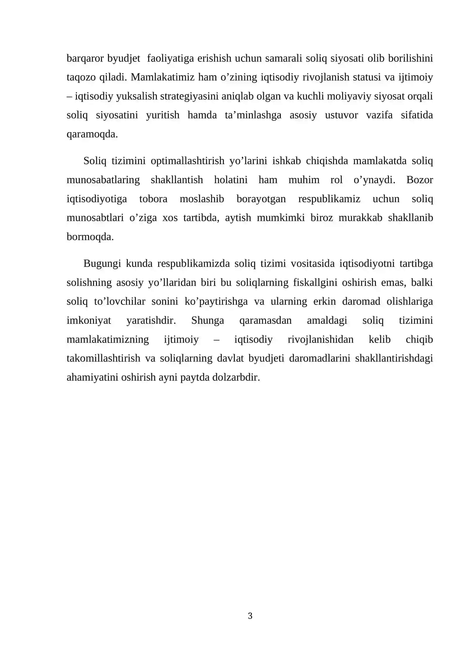 Hozirgi sharoitda O’zbekiston Respublikasida byudjet – soliq siyosating ustuvor yo’nalishlari 3