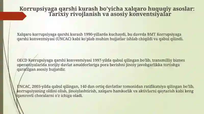 Korrupsiyaga qarshi kurash bo'yicha xalqaro huquqiy asoslar 3