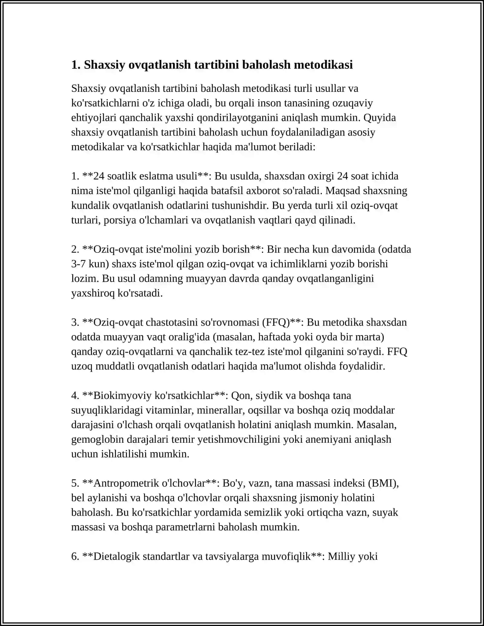 SHAXSIY OVQATLANISHNING ADEKVATLIGINI O'RGANISH VA BAHOLASH 3