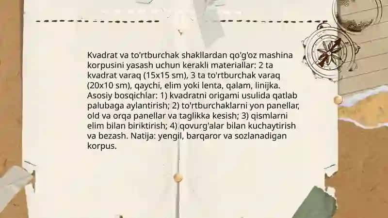 Geometrik shakllardagi qoğozdan mashina qurish 3