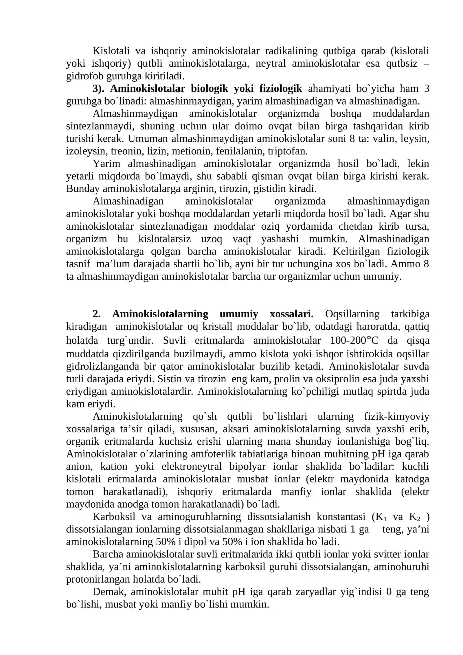 Aminokislotalar. Oqsillarning fizik va kimyoviy xossalari 3
