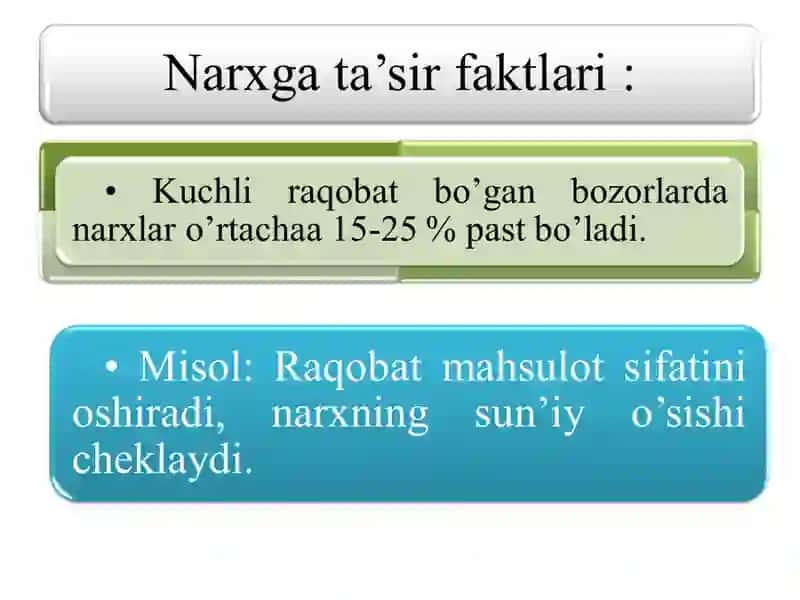Raqobatning turli ko’rinishlari sharoitida narxning shakillanish xususiyati 3