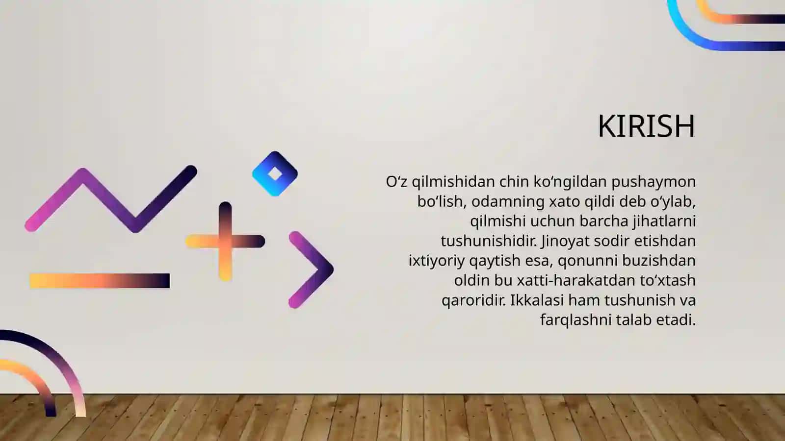 O‘z qilmishidan chin ko‘ngildan pushaymon bo‘lish va uning jinoyat sodir etishdan ixtiyoriy qaytishdan farqi 3