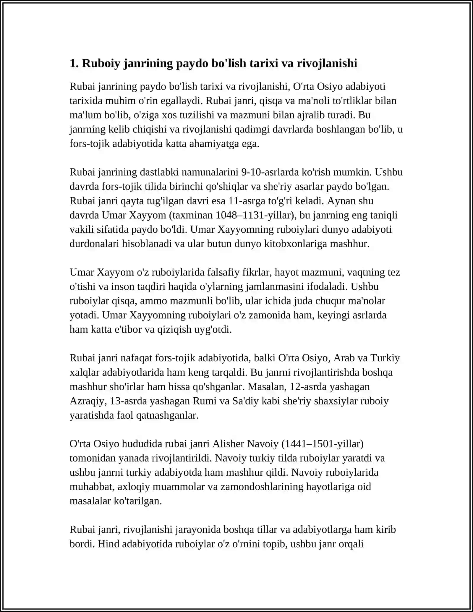 RUBOIY, TUYUQ, G'AZAL JANRIGA OID NAMUNALARNI IFODALI O'QISH 3