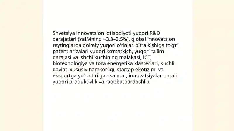 Shvetsiya innovatsion iqtisodiyoti 3