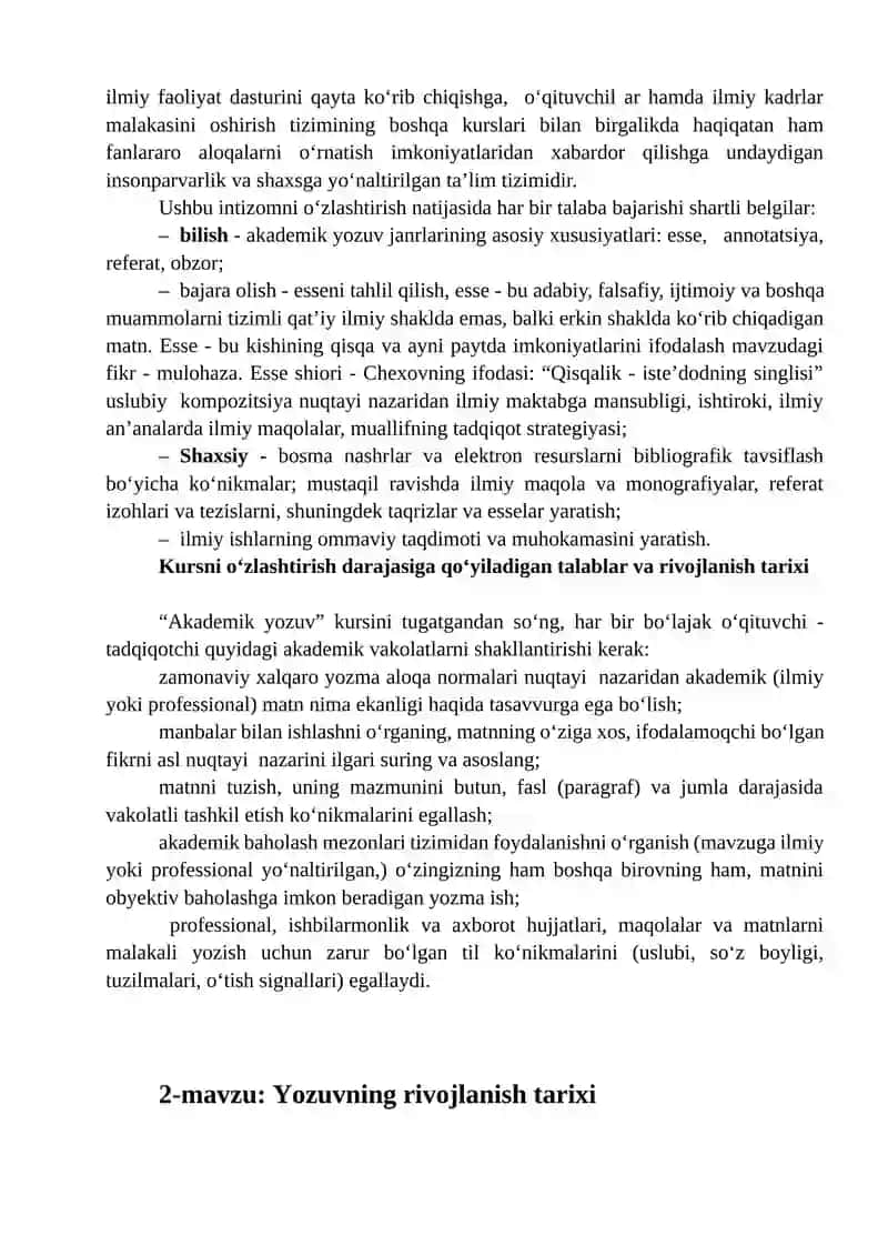 Akademik Yozuv Fanining Maqsadi va Mazmuni 3
