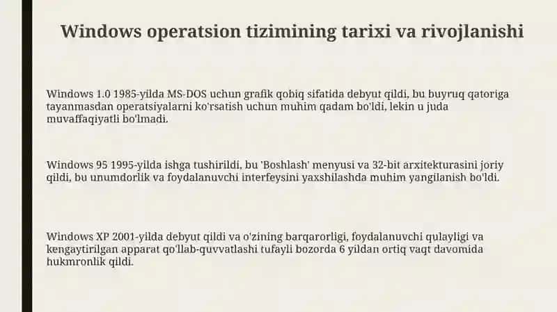 Windows operatsion tizimi tarixi va unda ishlash asoslari 3