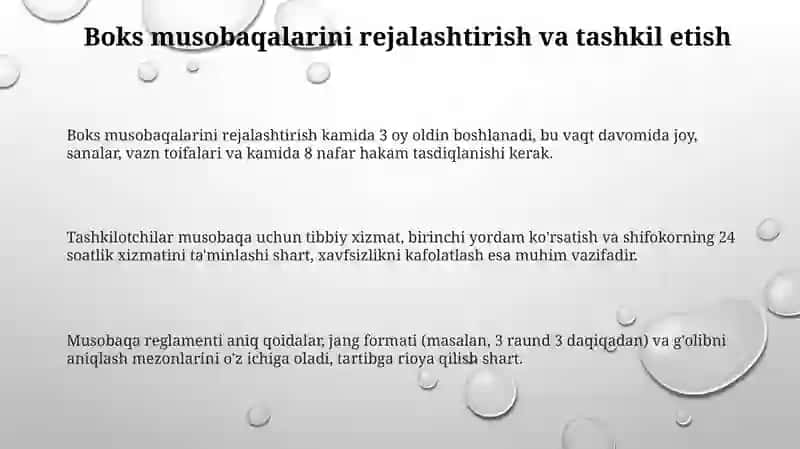 Tanlangan sport turida rejalashtirish va hakamlik faoliyati (boks) 3