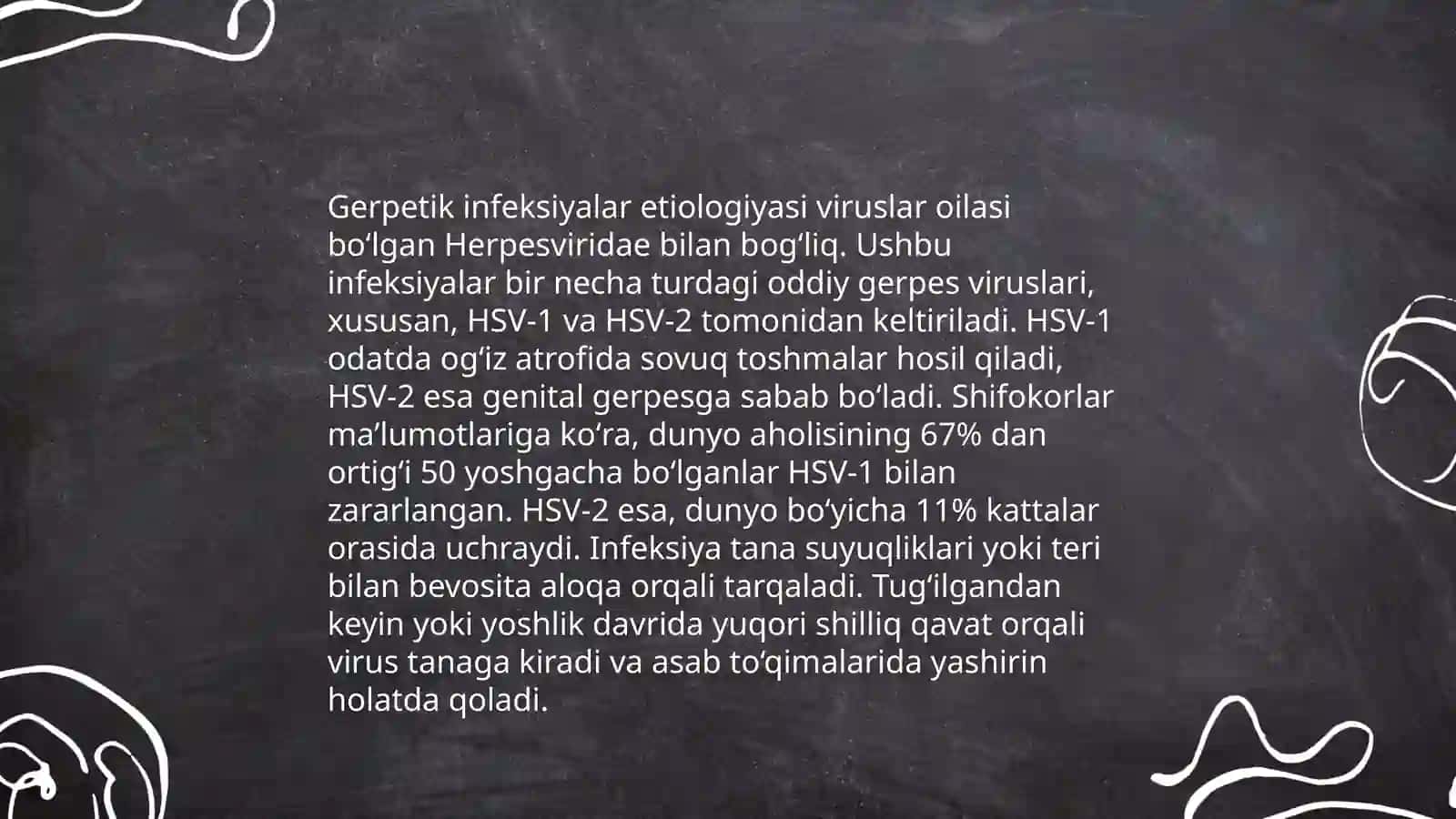 Gerpetik infeksiyalar. Etiologiya, epidemiologiya, klinikasi, diagnostika, davolash 3